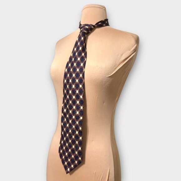 Vintage Valentino Tie Navy Blue Red Silk Classic Preppy Luxury Necktie EUC - Picture 5 of 7